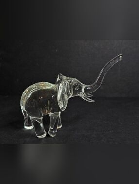 Frabel Studio FS Art Glass Elephant Figurine Trunk Up Paperweight Sculpture 6"